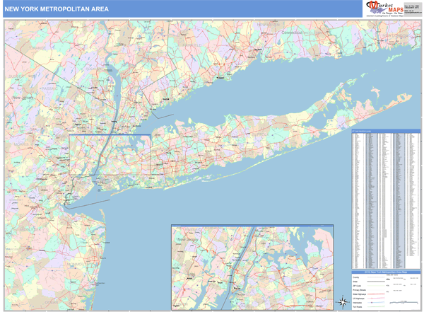 New York Metropolitan Area Metro Area Wall Map